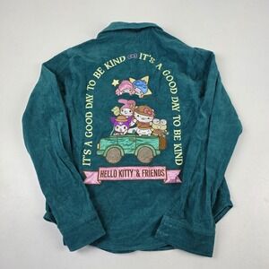 Hello Kitty & Friends Shirt Girls Medium Green Corduroy Button Up Kind Graphic